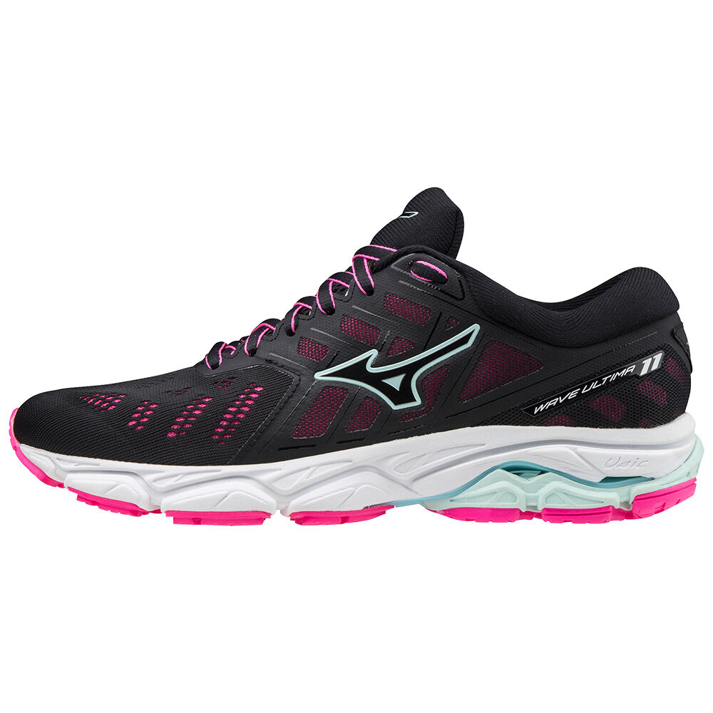 Mizuno Women's Wave Ultima 11 Running Shoes Black/Light Turquoise/Pink (J1GD190910-FDP)